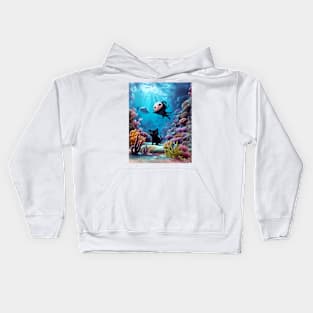 Black Kitten in Underwater Fantasy World Kids Hoodie